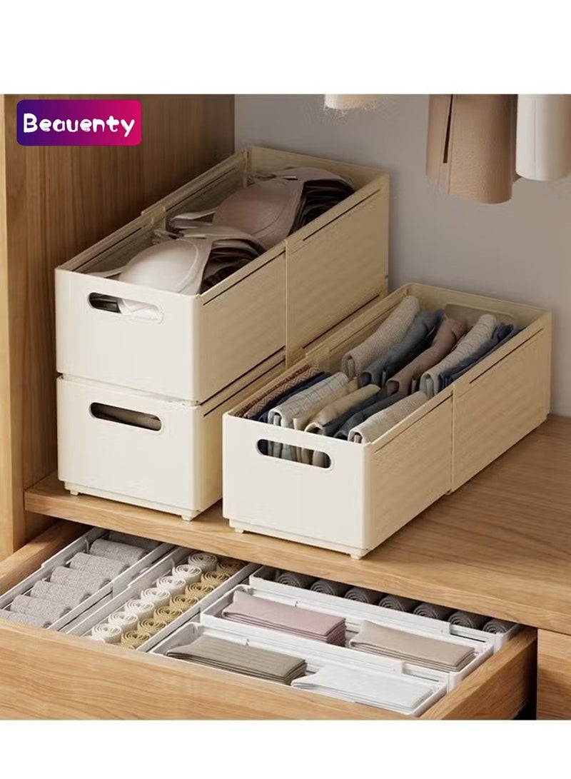 بيوينتي طقم من 3 صناديق تخزين بلاستيكية قابلة للتعديل والتوسيع، بسعة كبيرة صناديق تخزين متدرجة، منظمات أدراج، صناديق ترتيب ملابس خزانة، صندوق تخزين للمطبخ والمكتب المنزلي - Image 1